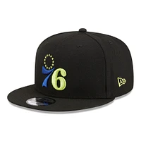 Men's New Era Black Philadelphia 76ers Neon Pop 9FIFTY Snapback Hat