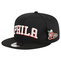 Men's New Era Black Philadelphia 76ers Post-Up Pin Mesh 9FIFTY Snapback Hat