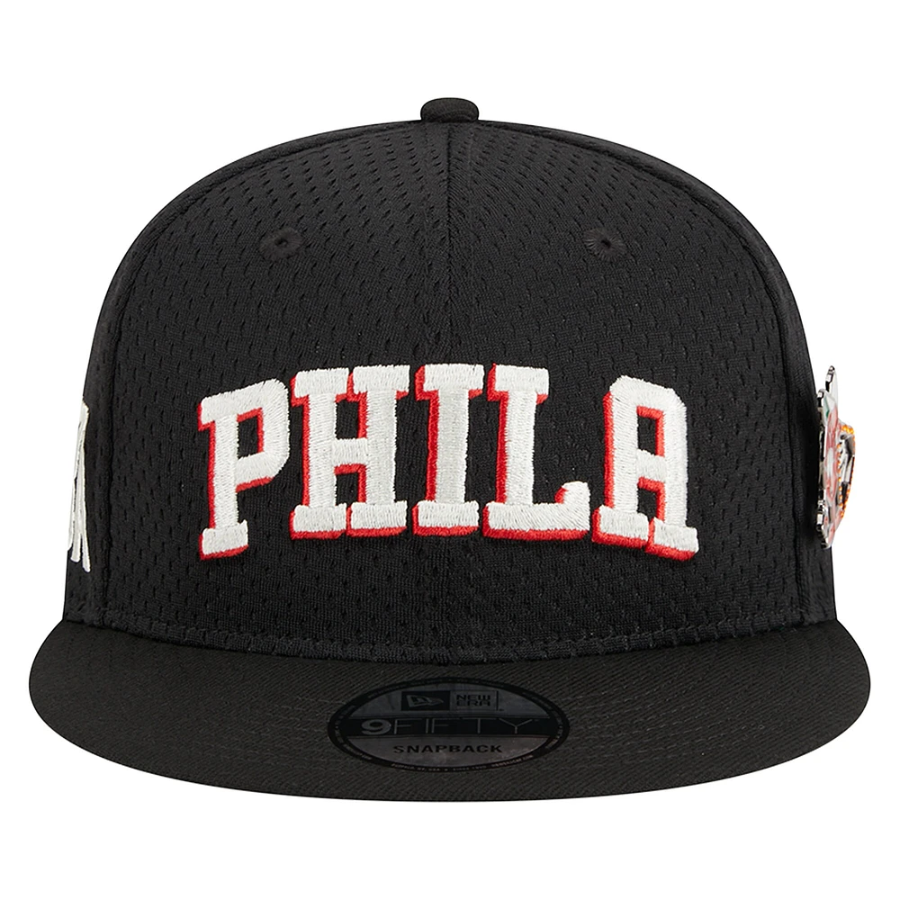 Casquette Snapback 9FIFTY Post-Up Pin Mesh Philadelphia 76ers New Era noire pour homme