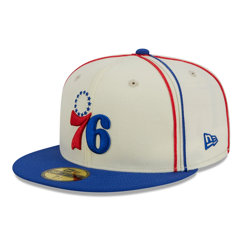 Casquette ajustée 59FIFTY 2 tons crème/royal Philadelphia 76ers New Era pour hommes