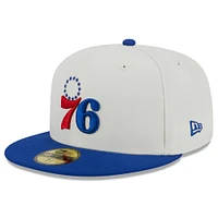 Casquette ajustée 59FIFTY avec écusson latéral New Era pour homme, crème/royal Philadelphia 76ers Retro City Conference