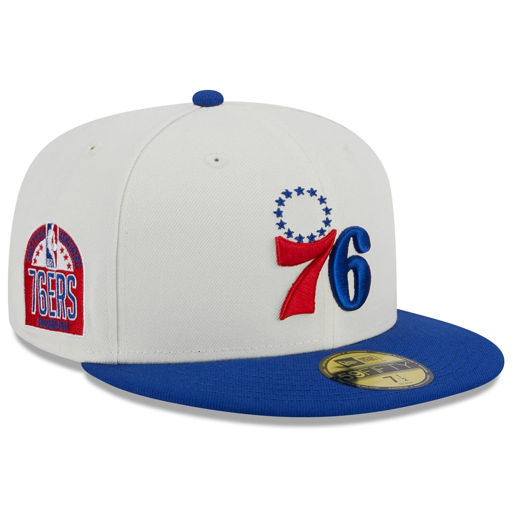 Men's New Era Cream/Royal Philadelphia 76ers Retro City Conference Side Patch 59FIFTY Fitted Hat