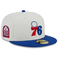 Casquette ajustée 59FIFTY avec écusson latéral New Era pour homme, crème/royal Philadelphia 76ers Retro City Conference