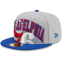 Casquette ajustée bicolore 59FIFTY New Era pour hommes, gris/royal, Philadelphia 76ers Tip-Off