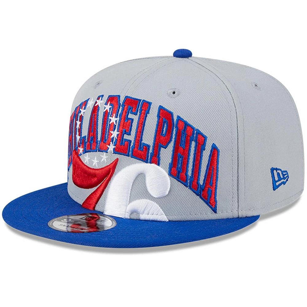 Casquette Snapback bicolore 9FIFTY New Era pour hommes, gris/royal, Philadelphia 76ers Tip-Off