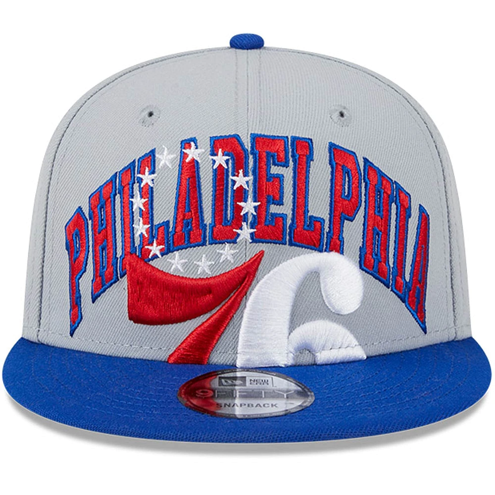 Casquette Snapback bicolore 9FIFTY New Era pour hommes, gris/royal, Philadelphia 76ers Tip-Off