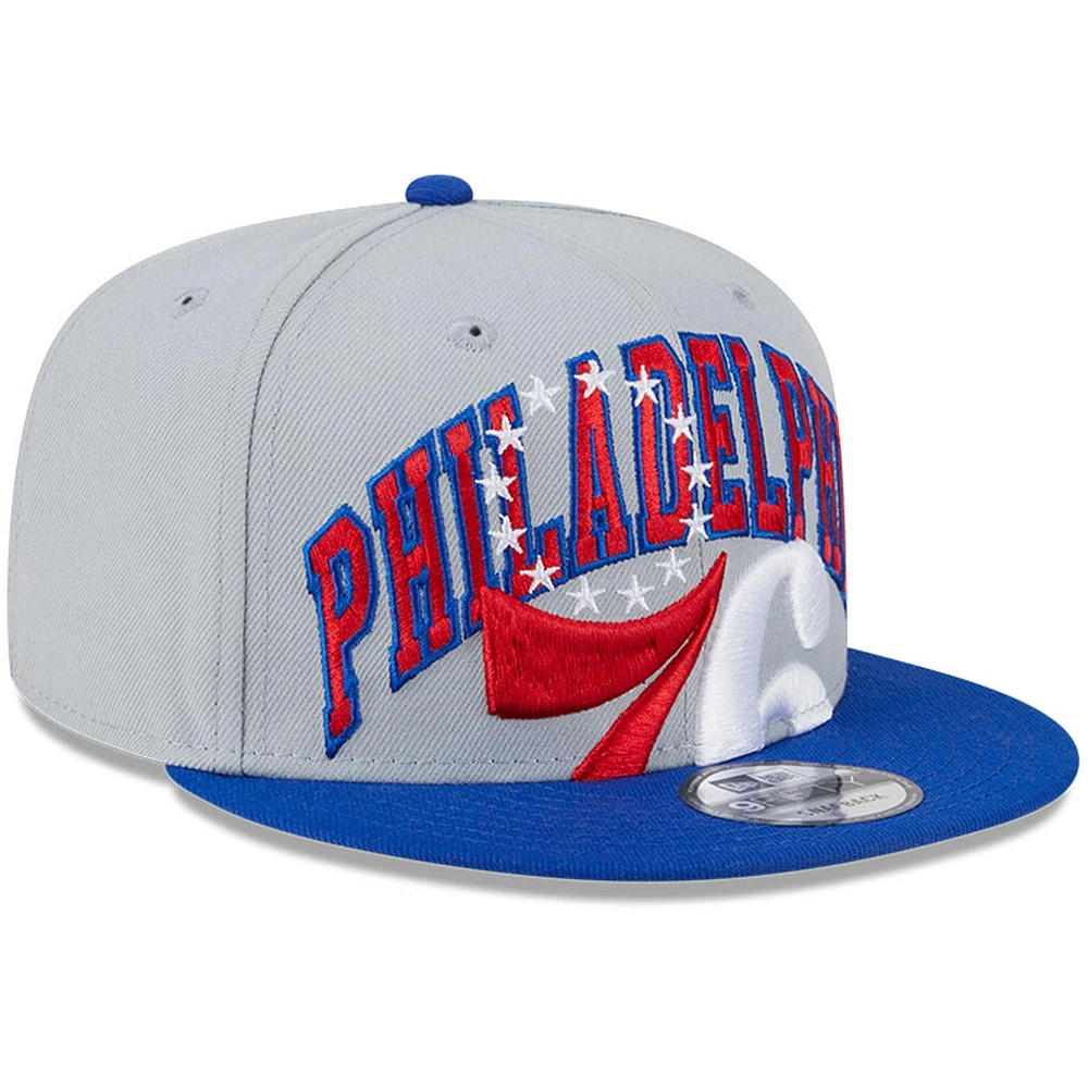 Casquette Snapback bicolore 9FIFTY New Era pour hommes, gris/royal, Philadelphia 76ers Tip-Off