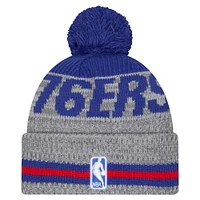 Men's New Era Gray Philadelphia 76ers Sport Night Runner Cuffed Knit Hat with Pom