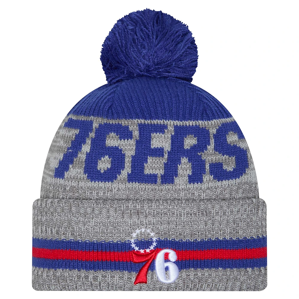 Men's New Era Gray Philadelphia 76ers Sport Night Runner Cuffed Knit Hat with Pom