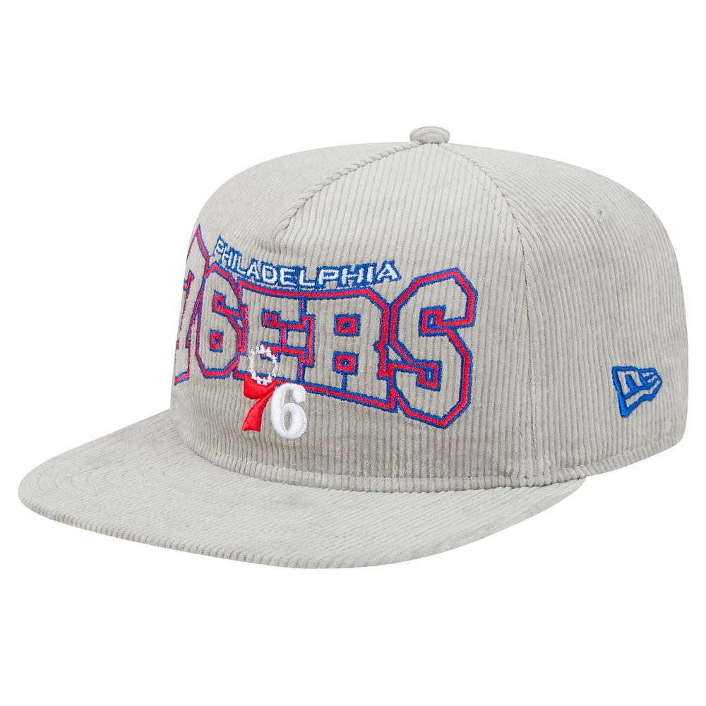 Casquette de golf snapback en velours côtelé Philadelphia 76ers grise New Era pour homme