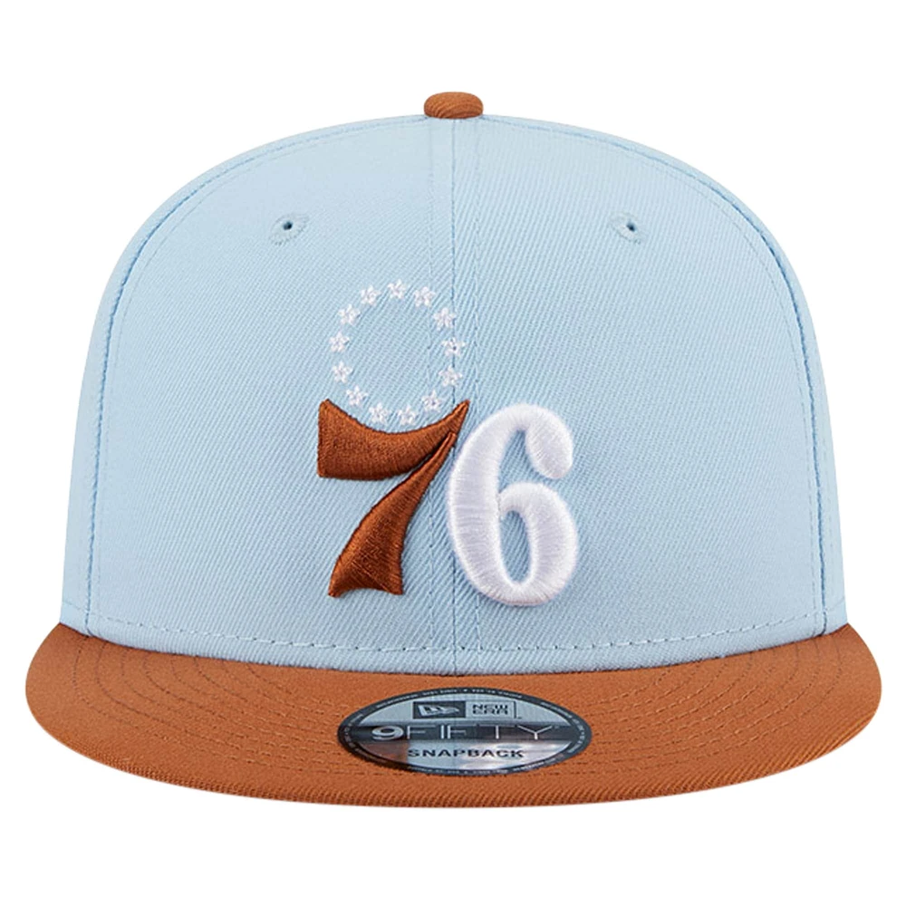 Men's New Era Light Blue/Brown Philadelphia 76ers 2-Tone Color Pack 9FIFTY Snapback Hat