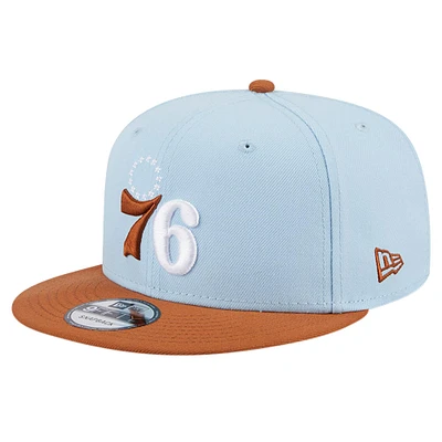 Pack de couleurs bicolores 9FIFTY Snapback pour hommes New Era bleu clair/marron Philadelphia 76ers