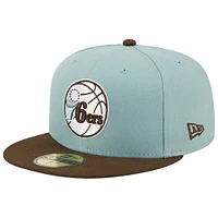 Casquette ajustée bicolore 59FIFTY des Philadelphia 76ers New Era pour homme, bleu clair/marron