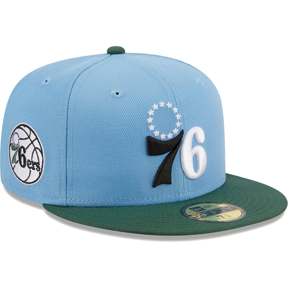 Casquette ajustée bicolore 59FIFTY des Philadelphia 76ers New Era pour homme, bleu clair/vert