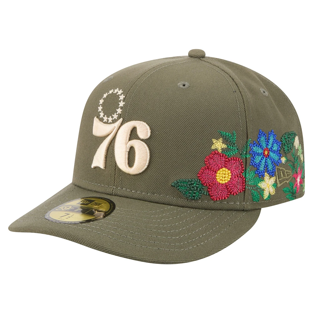 Casquette ajustée 59FIFTY olive Philadelphia 76ers pour homme New Era à fleurs ton sur