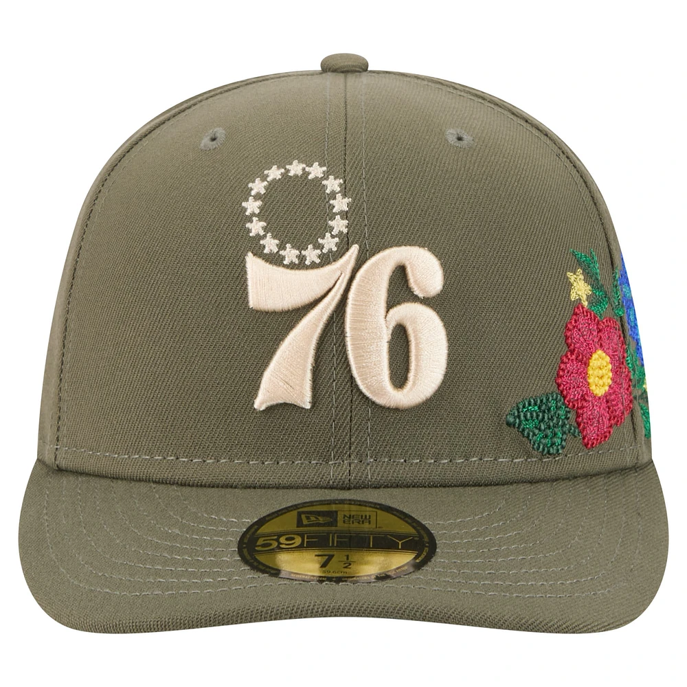 Casquette ajustée 59FIFTY olive Philadelphia 76ers pour homme New Era à fleurs ton sur