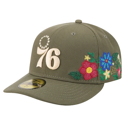 Casquette ajustée 59FIFTY olive Philadelphia 76ers pour homme New Era à fleurs ton sur