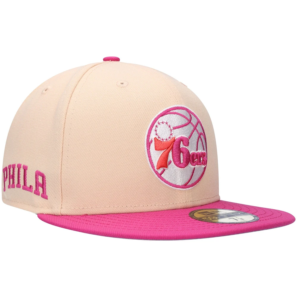 Men's New Era Orange/Pink Philadelphia 76ers Passion Mango 59FIFTY Fitted Hat