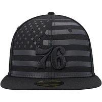 Men's New Era Philadelphia 76ers Black on Tonal Flag 59FIFTY Fitted Hat