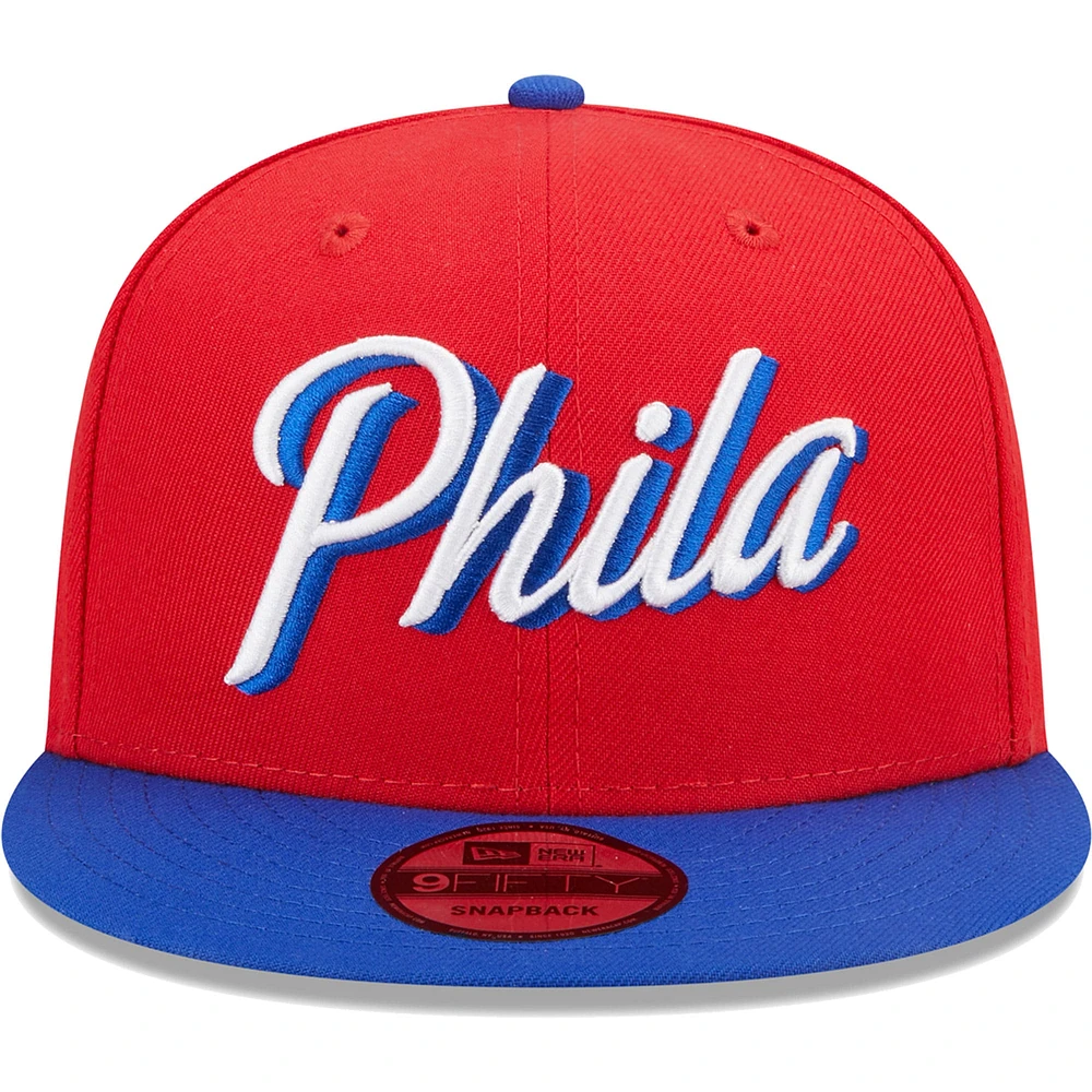 Men's New Era Red/Royal Philadelphia 76ers Jersey Hook Statement Edition 9FIFTY Snapback Hat