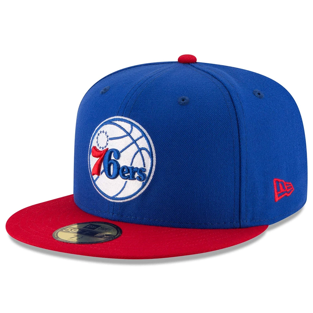 Casquette ajustée 59FIFTY 2 tons pour homme New Era Royal/Rouge Philadelphia 76ers Official Team Color