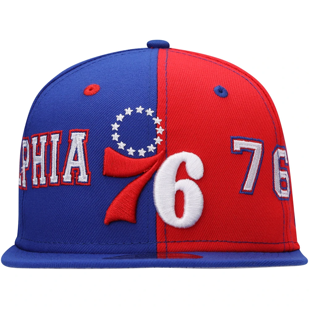 Casquette New Era Royal/Rouge Philadelphia 76ers Team Split 9FIFTY Snapback pour homme