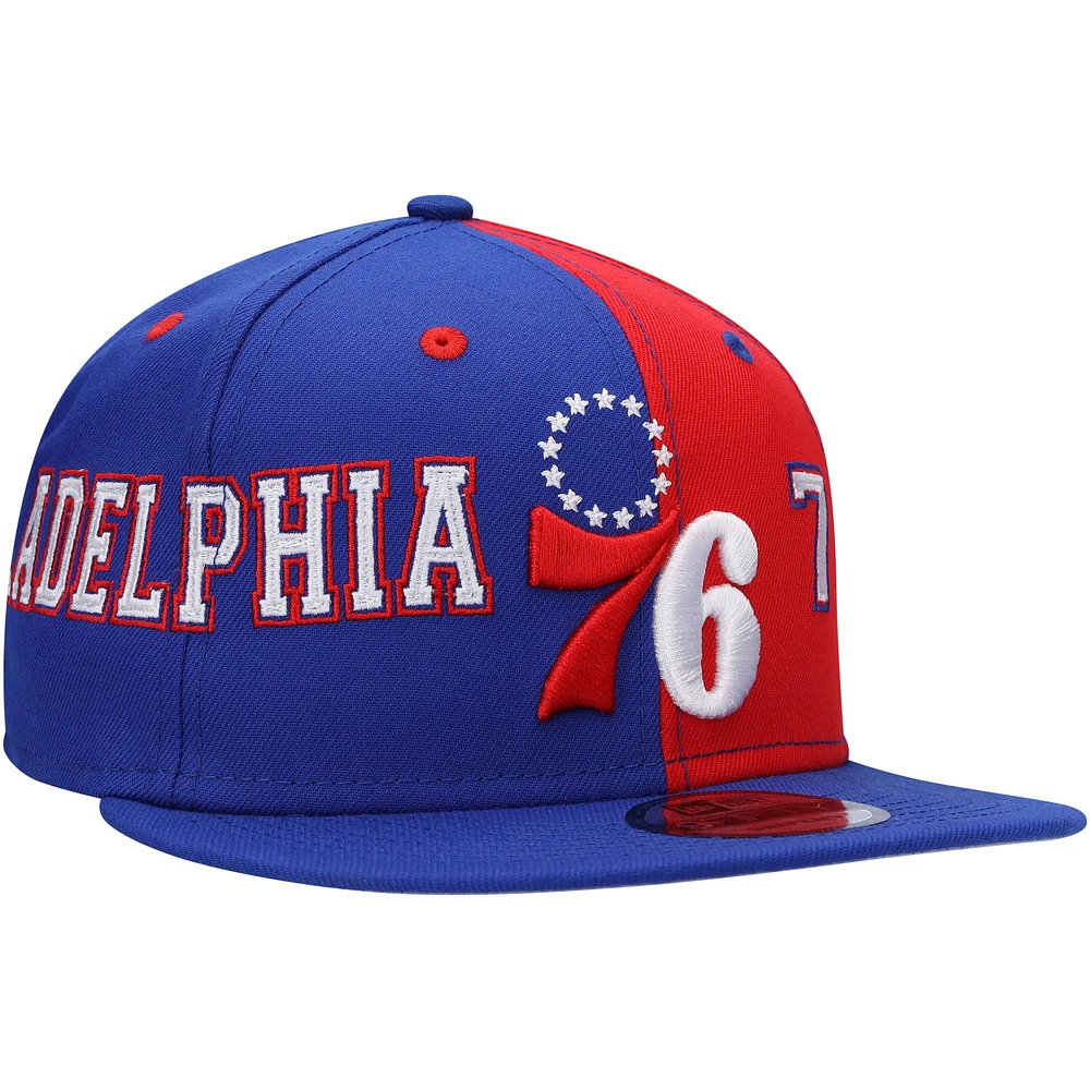 Men's New Era Royal/Red Philadelphia 76ers Team Split 9FIFTY Snapback Hat