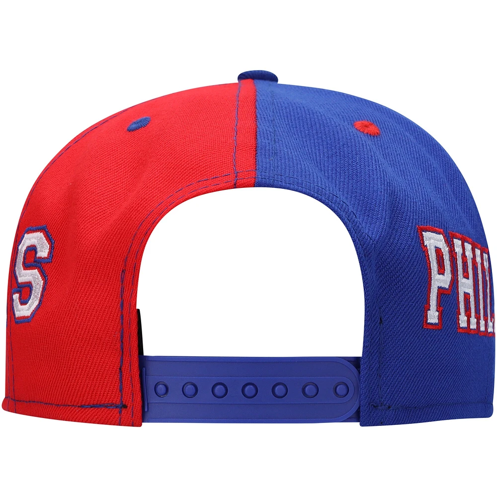 Men's New Era Royal/Red Philadelphia 76ers Team Split 9FIFTY Snapback Hat