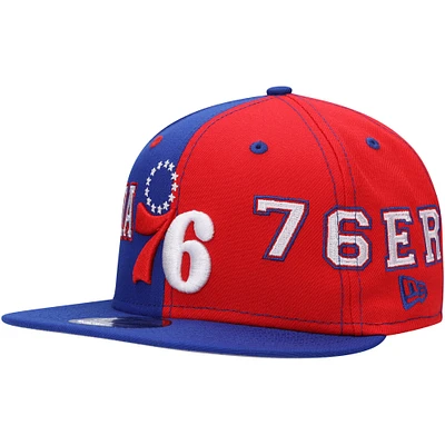 Casquette New Era Royal/Rouge Philadelphia 76ers Team Split 9FIFTY Snapback pour homme