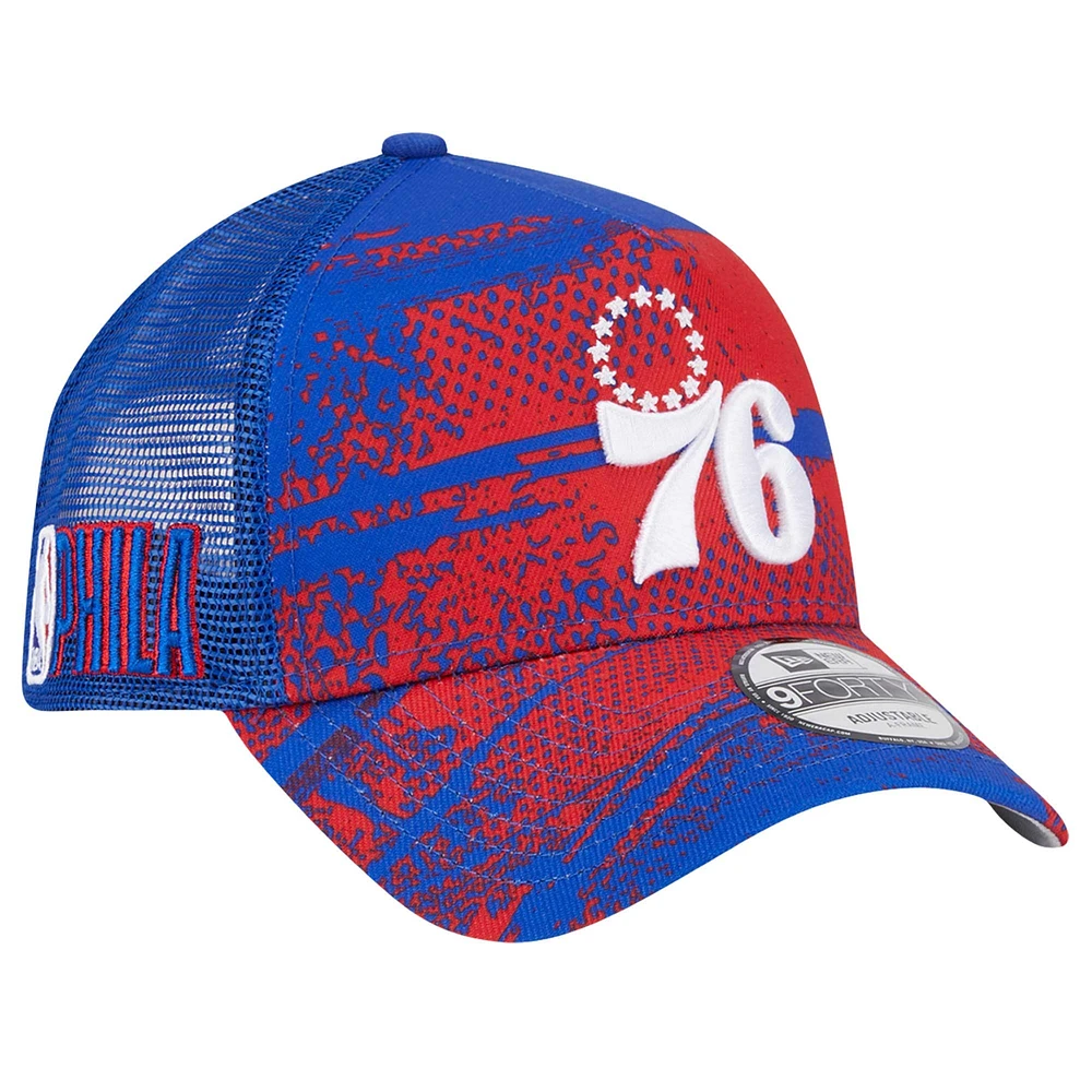 Men's New Era Royal/Red Philadelphia 76ers Tip Off A-Frame Trucker 9FORTY Adjustable Hat