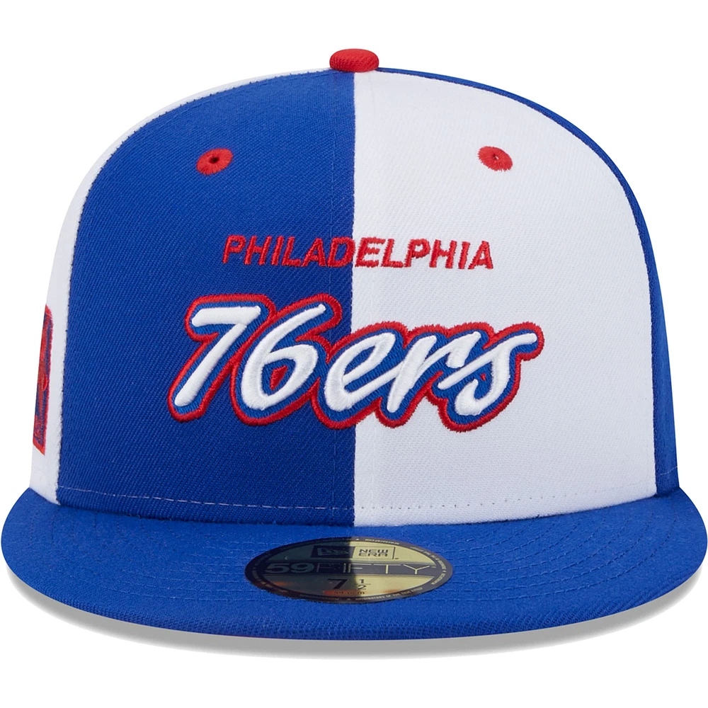 Casquette ajustée New Era Philadelphia 76ers Script Pinwheel 59FIFTY pour homme, bleu royal/blanc