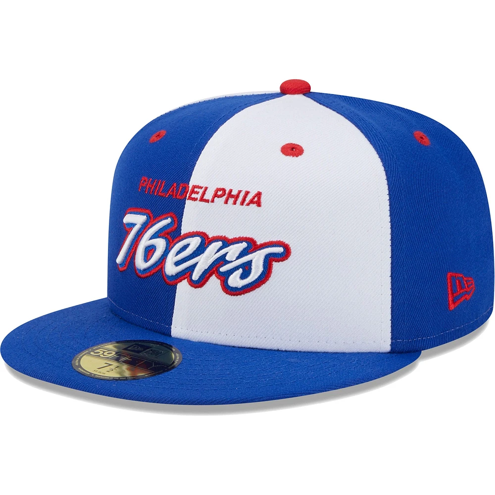 Casquette ajustée New Era Philadelphia 76ers Script Pinwheel 59FIFTY pour homme, bleu royal/blanc