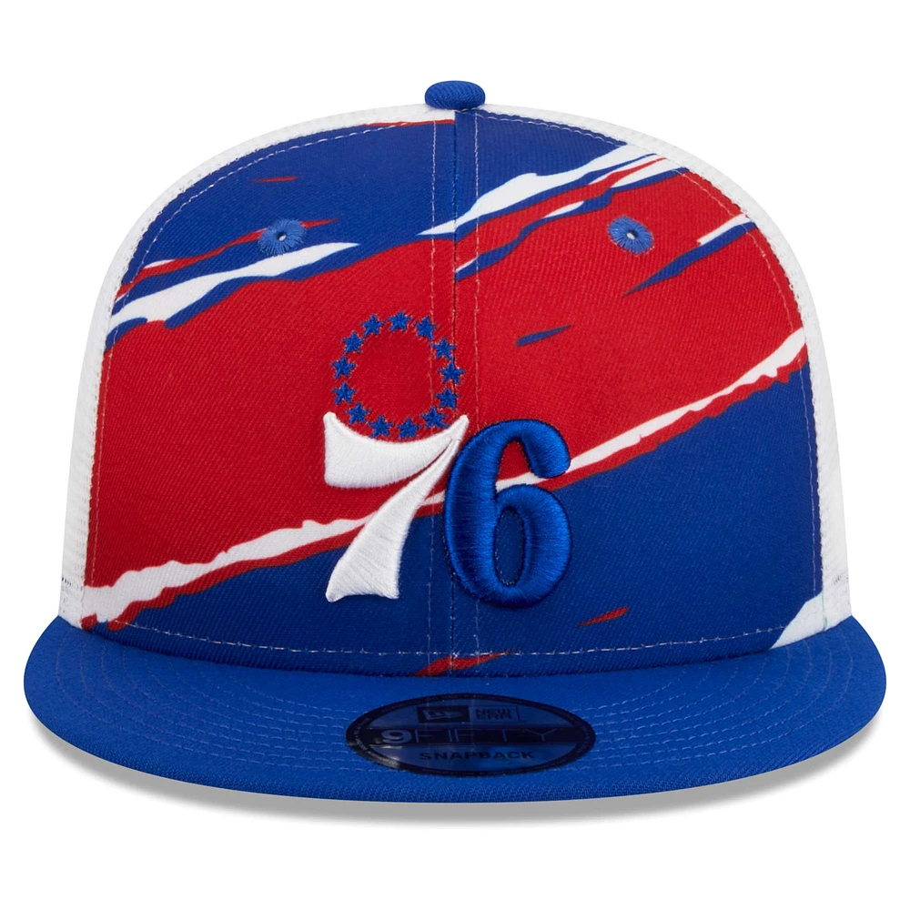 Men's New Era Royal/White Philadelphia 76ers Tear Trucker 9FIFTY Adjustable Hat