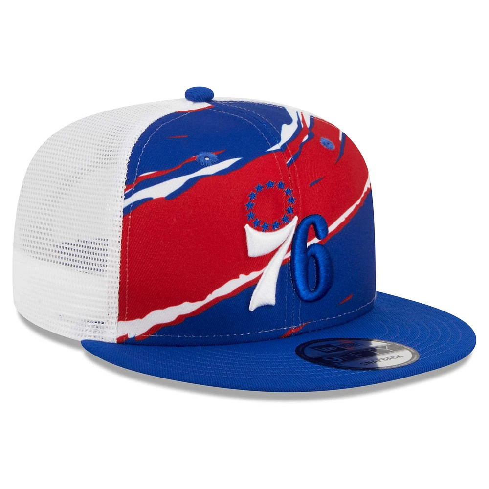 Men's New Era Royal/White Philadelphia 76ers Tear Trucker 9FIFTY Adjustable Hat