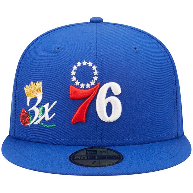 Casquette ajustée New Era Royal Philadelphia 76ers 3x NBA Finals Champions Crown 59FIFTY pour homme