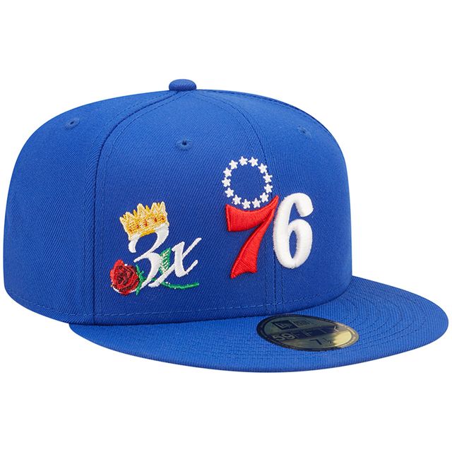 Casquette ajustée New Era Royal Philadelphia 76ers 3x NBA Finals Champions Crown 59FIFTY pour homme