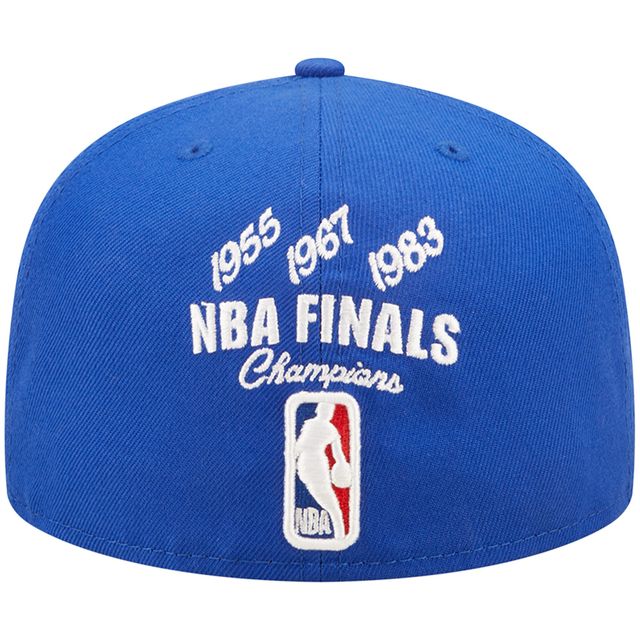 Casquette ajustée New Era Royal Philadelphia 76ers 3x NBA Finals Champions Crown 59FIFTY pour homme