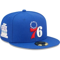 Men's New Era Royal Philadelphia 76ers 3x NBA Finals Champions Pop Sweat 59FIFTY Fitted Hat