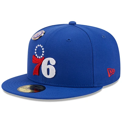 Men's New Era Royal Philadelphia 76ers Chainstitch Logo Pin 59FIFTY Fitted Hat