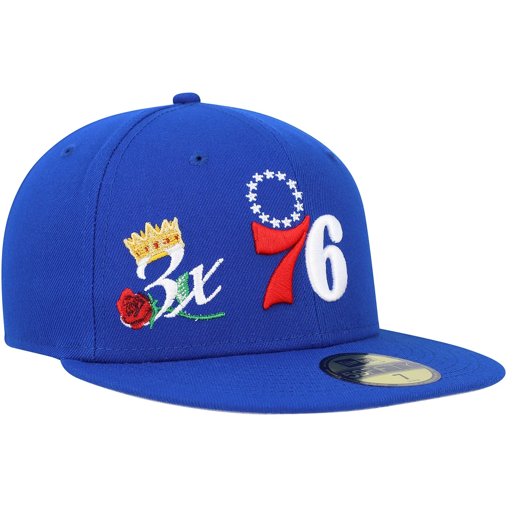 Casquette ajustée New Era Royal Philadelphia 76ers Crown Champs 59FIFTY pour homme