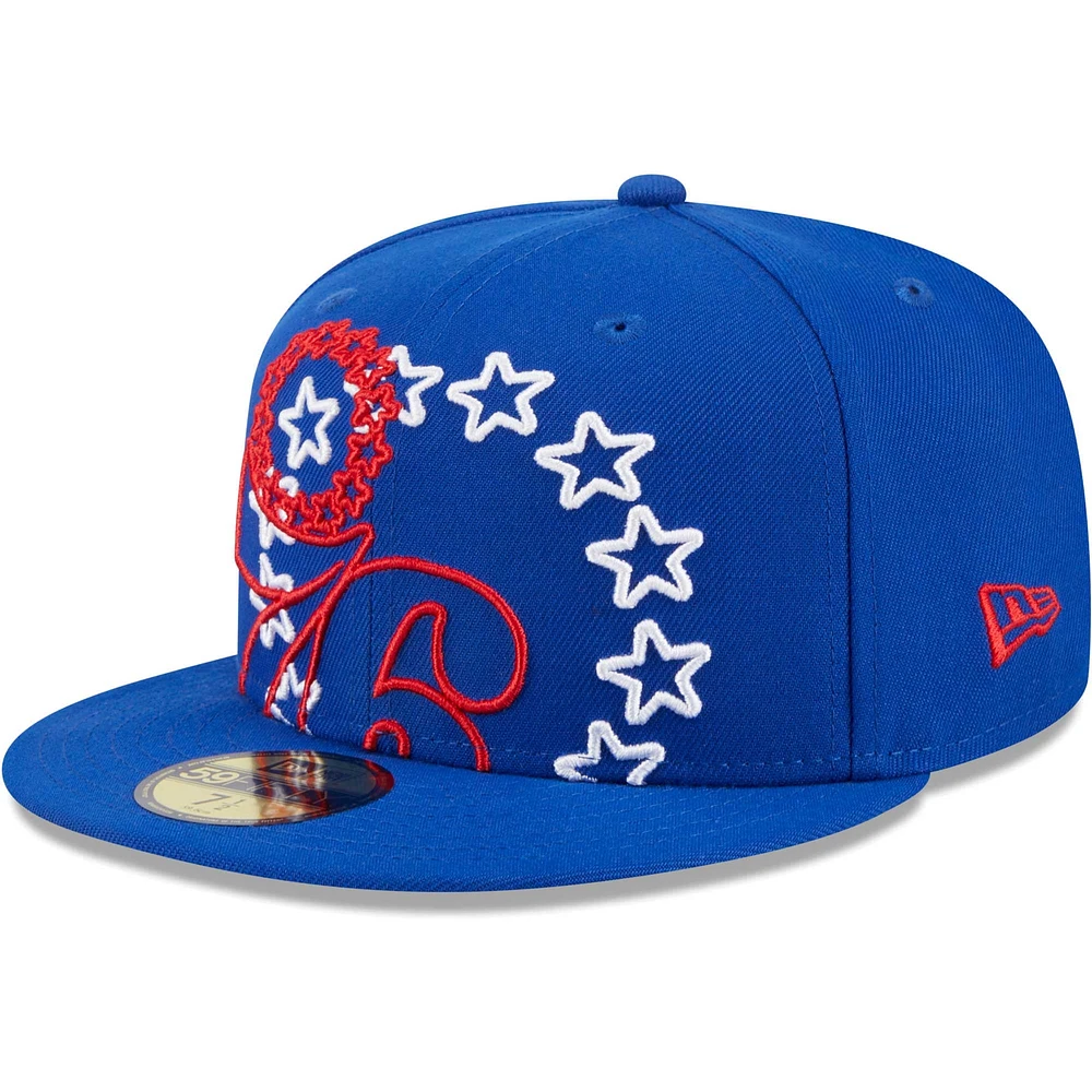 Men's New Era  Royal Philadelphia 76ers Game Day Hollow Logo Mashup 59FIFTY Fitted Hat