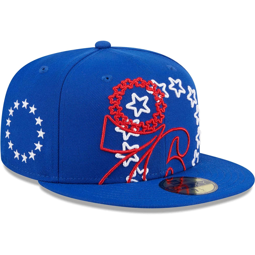 Men's New Era  Royal Philadelphia 76ers Game Day Hollow Logo Mashup 59FIFTY Fitted Hat