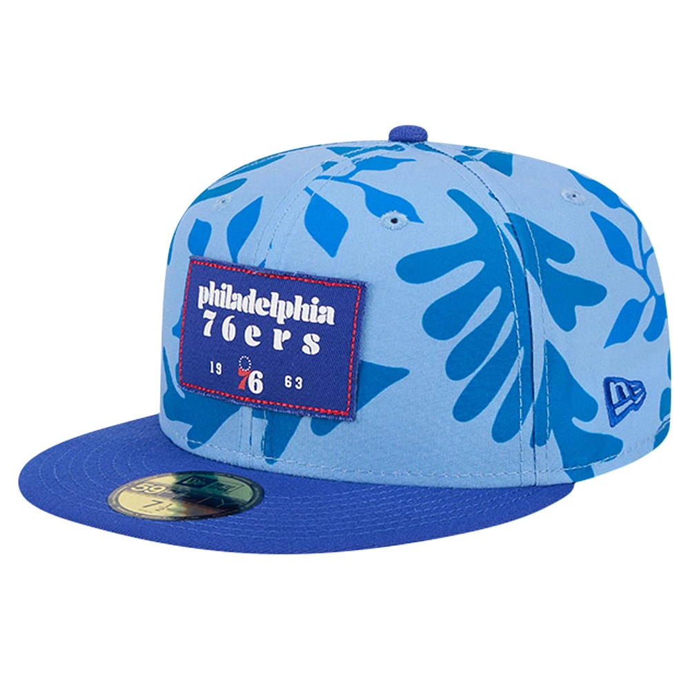 Casquette ajustée 59FIFTY bicolore Royal Philadelphia 76ers Palm Fronds New Era pour homme