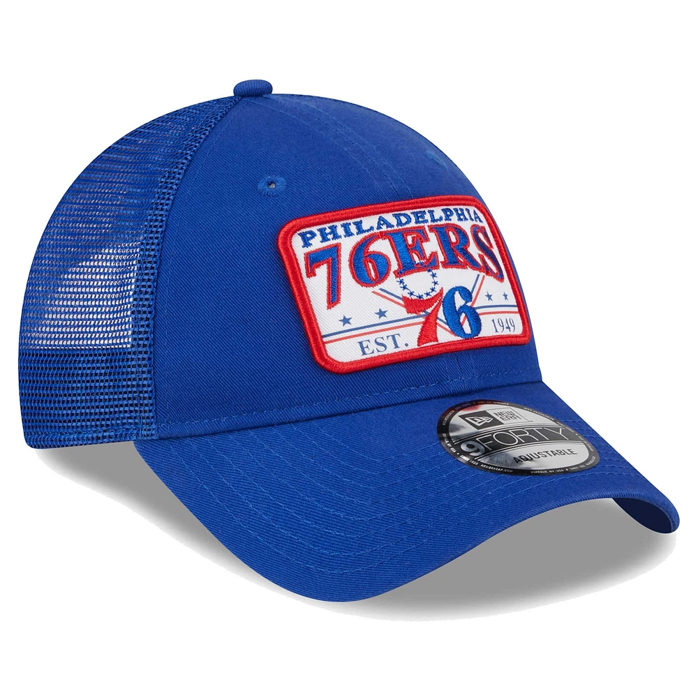 Casquette ajustable 9FORTY surdimensionnée avec patch Royal Philadelphia 76ers New Era pour homme