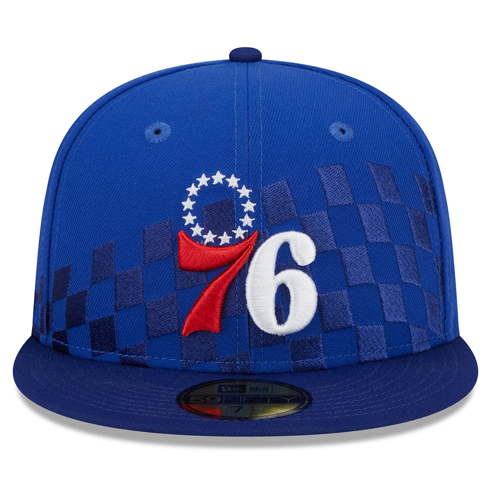 Men's New Era Royal Philadelphia 76ers  Rally Drive Checkerboard 59FIFTY Crown Fitted Hat