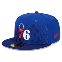 Men's New Era Royal Philadelphia 76ers  Rally Drive Checkerboard 59FIFTY Crown Fitted Hat