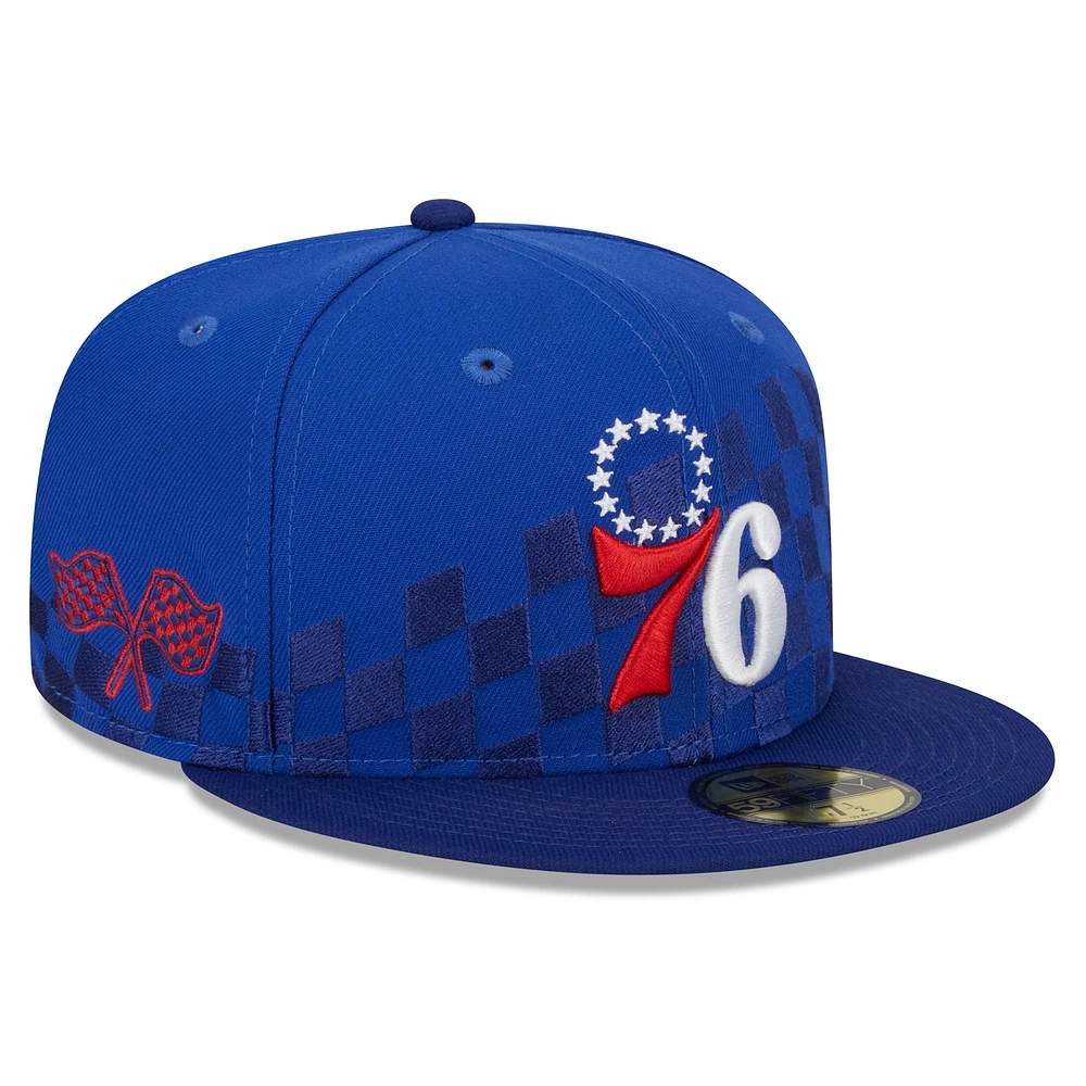 Casquette ajustée Royal Philadelphia 76ers Rally Drive Checkerboard 59FIFTY Crown New Era pour homme