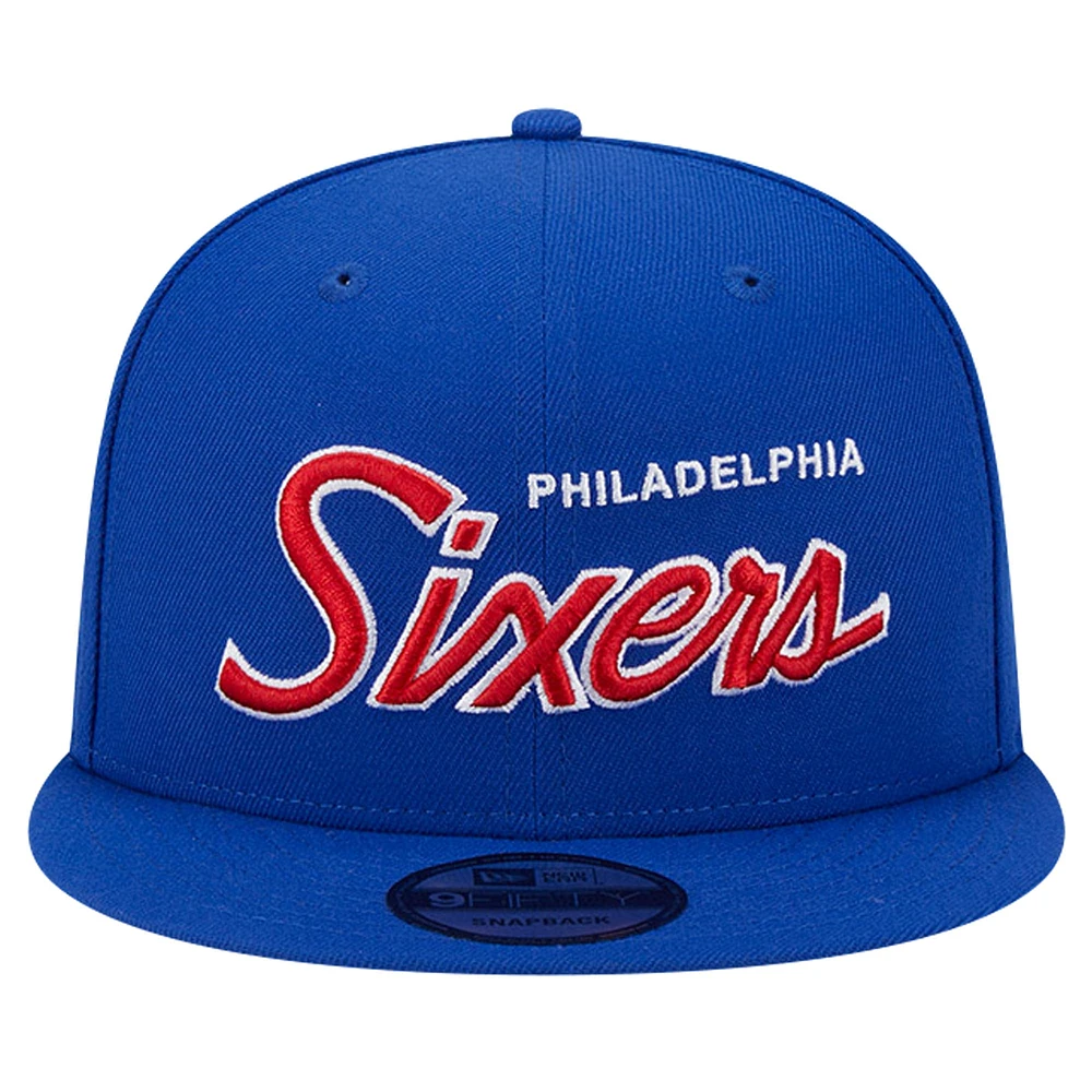 Men's New Era Royal Philadelphia 76ers Script Side Patch 9FIFTY Snapback Hat