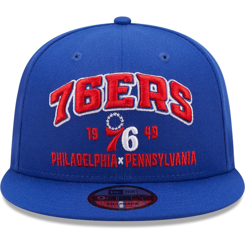 Men's New Era Royal Philadelphia 76ers Stacked 9FIFTY - Snapback Hat