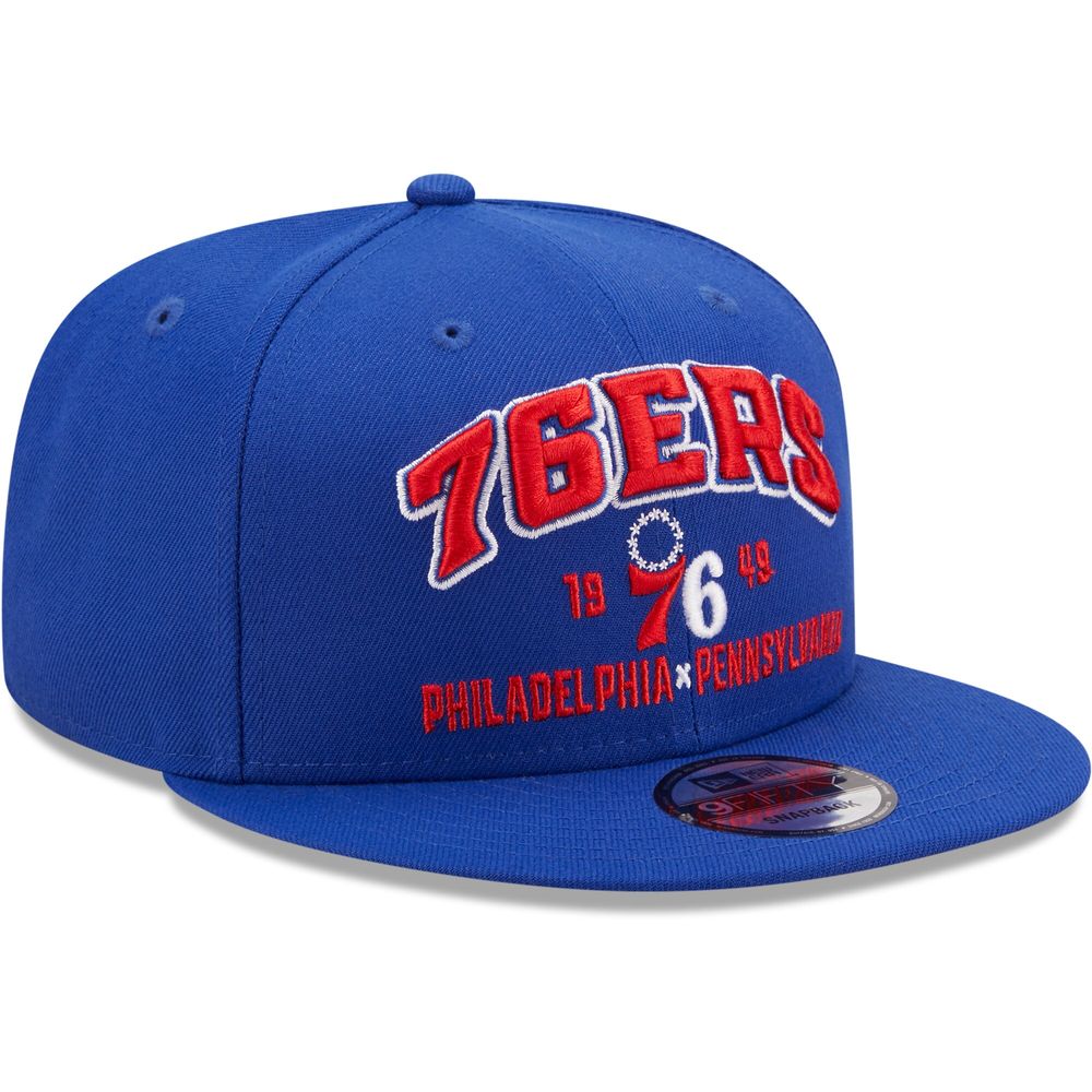 Men's New Era Royal Philadelphia 76ers Stacked 9FIFTY - Snapback Hat